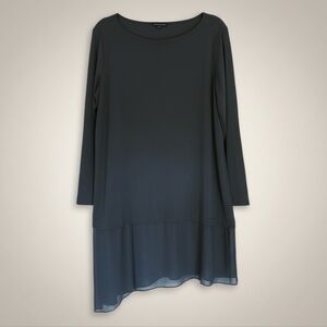 Eileen Fisher 100% Silk Asymmetrical Layered Tunic /Dress - Black/Charcoal XL